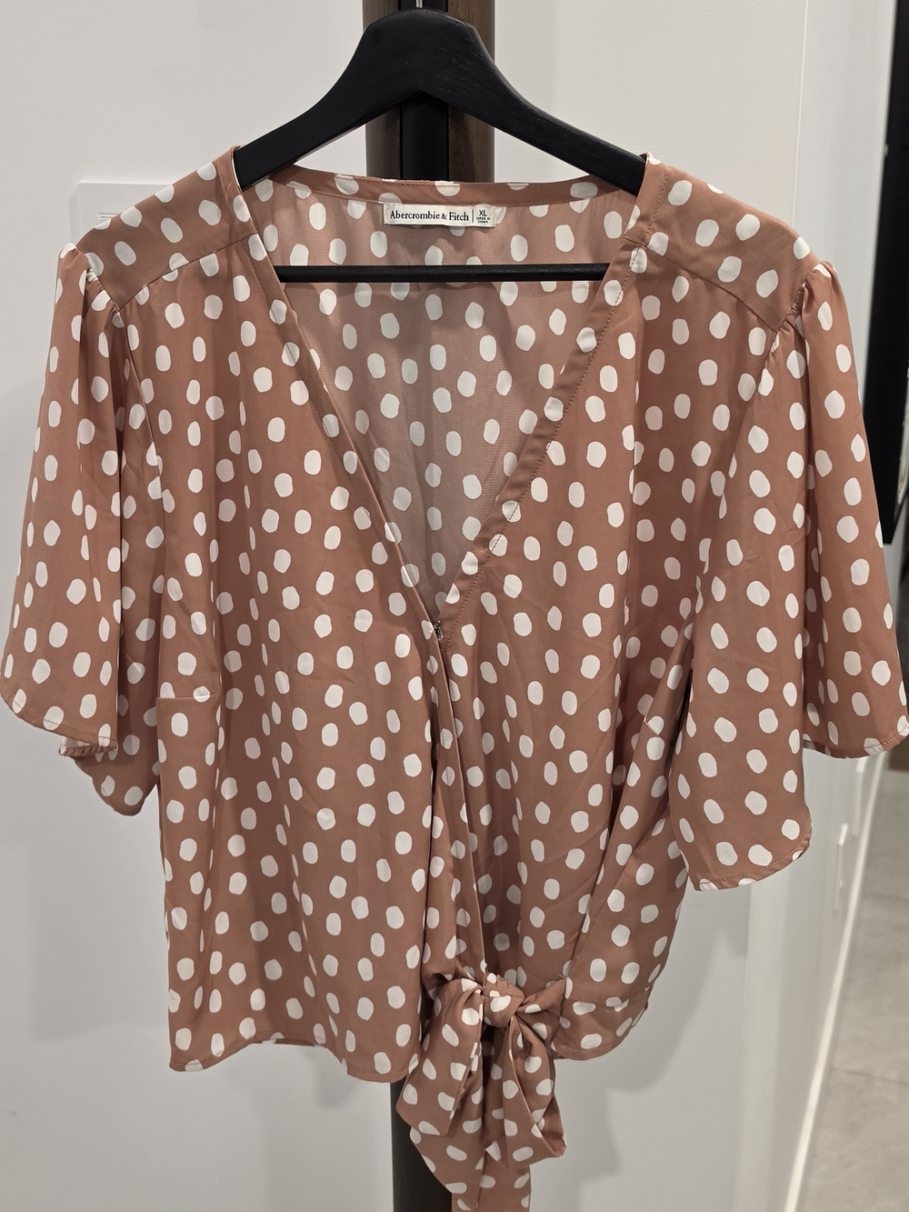 Abercrombie & Fitch Dusty Rose Polka Dot Tie-Front Blouse